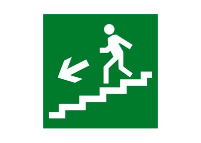 Направление к эвакуационному выходу по лестнице вниз левосторонний