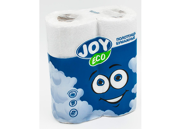 Полотенца бумажные "JOY" Eco, 2 слоя, 2 рулона, белые, 12м